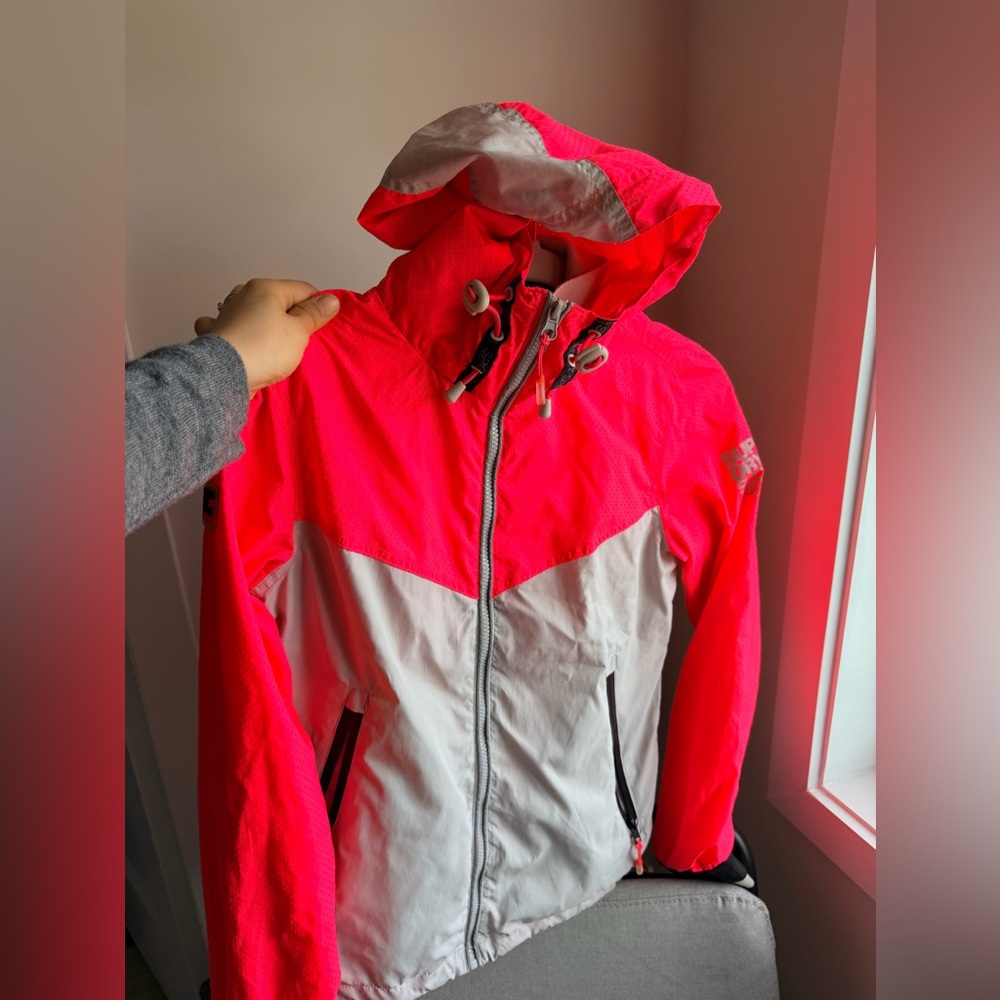 Superdry Sport Neon Orange/Pink and Light Gray Hooded Windbreaker Jacket
